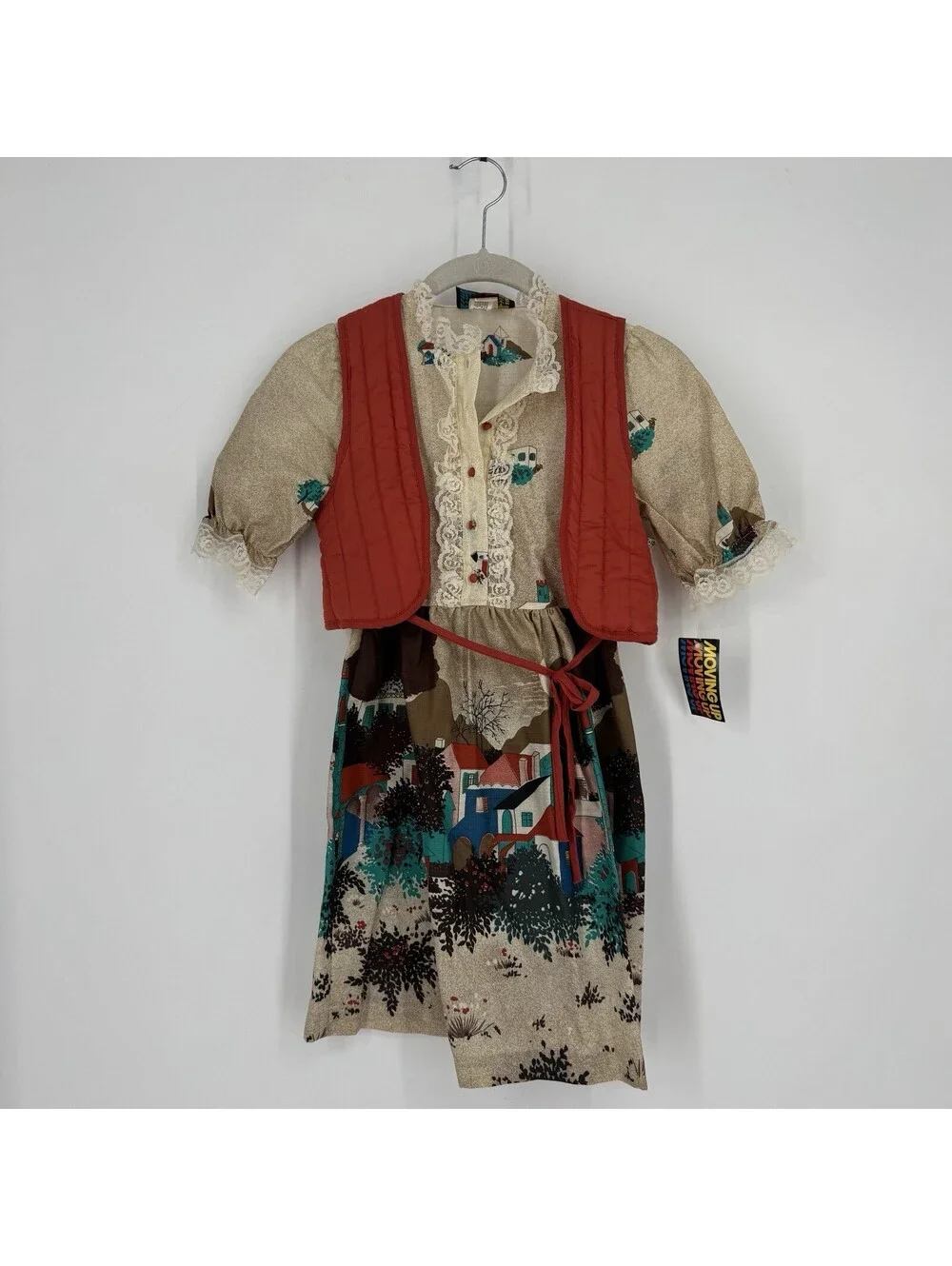 Vintage deadstock girls dress 7 western cowgirl prairie 70s 80s vest lace kids